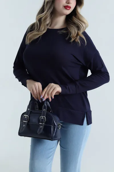 Lacivert Ribanalı Kadın Viskon Bluz 494860