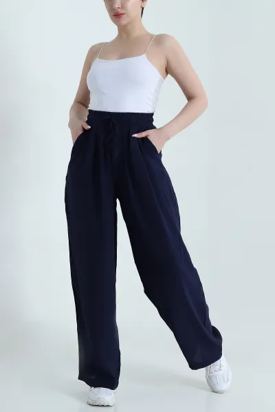 Lacivert Salaş Pileli Cepli Tencel Kadın Pantolon 462051