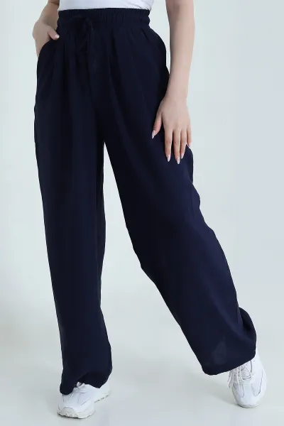 Lacivert Salaş Pileli Cepli Tencel Kadın Pantolon 462051