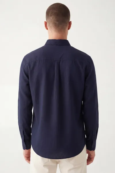 Lacivert Şambre Kumaş Relaxed Fit Erkek Gömlek 435909