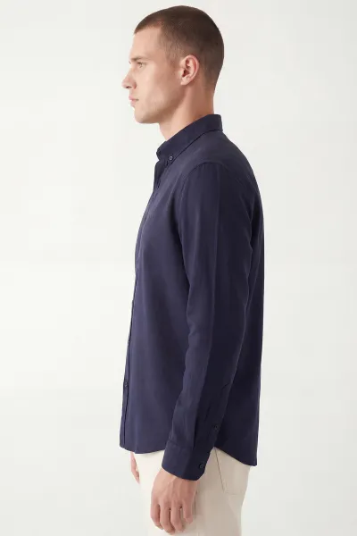 Lacivert Şambre Kumaş Relaxed Fit Erkek Gömlek 435909