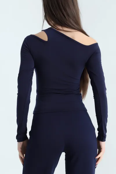 Lacivert Sandy Kumaş Damla Detay Bluz 337992
