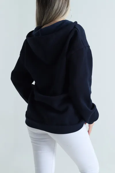 Lacivert Şardonlu Fermuarlı Kadın Sweat 489611