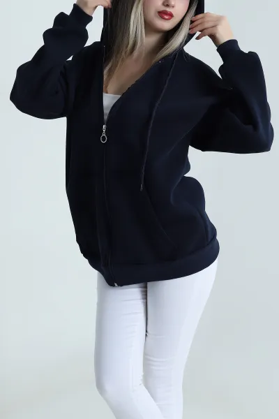 Lacivert Şardonlu Fermuarlı Kadın Sweat 489611