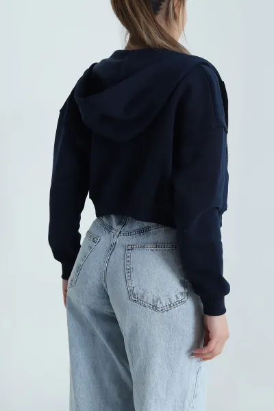 Lacivert Şardonlu Fermuarlı Üç İp Kadın Sweat 485055
