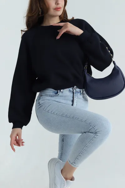 Lacivert Şardonlu Kadın Fermuarsız Sweat 398490