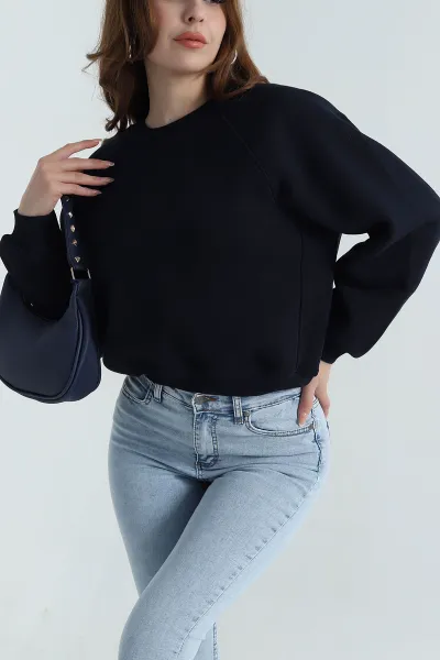 Lacivert Şardonlu Kadın Fermuarsız Sweat 398490