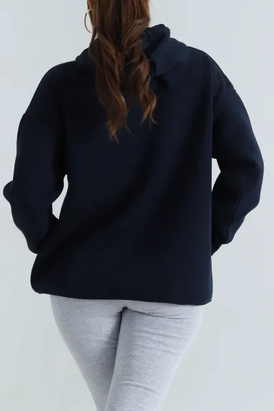 Lacivert Şardonlu Kadın Fermuarsız Sweat 400551