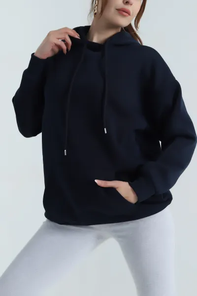 Lacivert Şardonlu Kadın Fermuarsız Sweat 400551