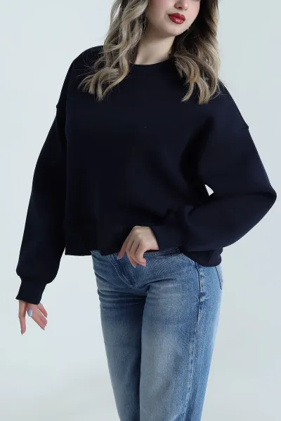 Lacivert Şardonlu Kadın Fermuarsız Sweat 495331