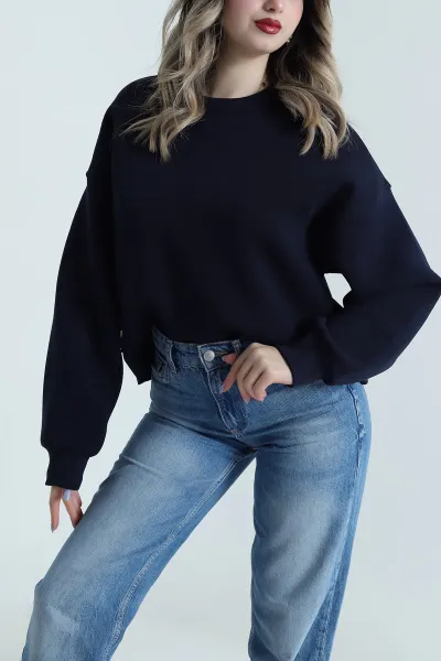 Lacivert Şardonlu Kadın Fermuarsız Sweat 495331