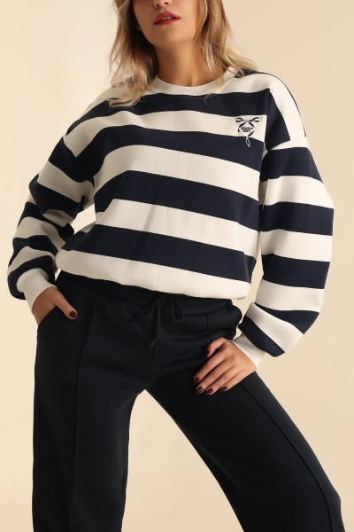 Lacivert Şardonlu Nakışlı Bayan Sweat 213909