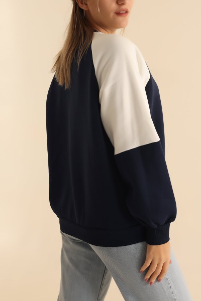 Lacivert Şardonlu Nakışlı Bayan Sweat 216631