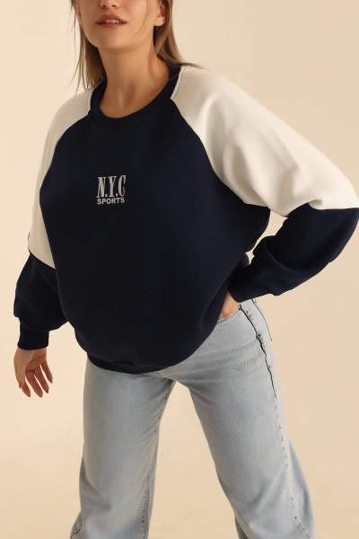Lacivert Şardonlu Nakışlı Bayan Sweat 216631