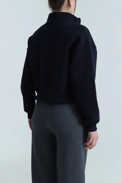 Lacivert Şardonlu Nakışlı Üç İp Kadın Sweat 487103