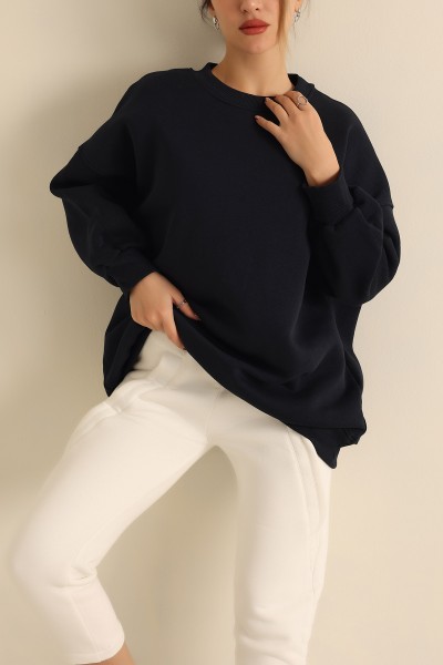 Lacivert Şardonlu Oversize Sweat Tunik 222620