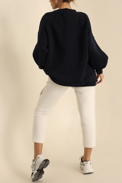 Lacivert Şardonlu Oversize Sweat Tunik 222620