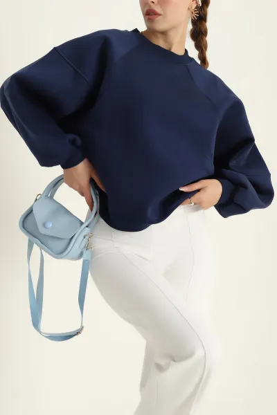 Lacivert Şardonlu Reglan Kol Bayan Sweat 300673