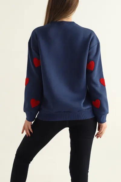 Lacivert Şardonlu Süzene Nakışlı İki İp Bayan Sweat 304950