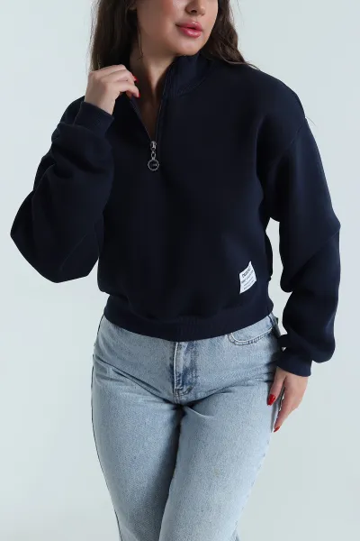 Lacivert Şardonlu Yarım Fermuarlı Kadın Sweat 489610