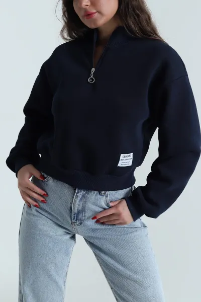 Lacivert Şardonlu Yarım Fermuarlı Kadın Sweat 489610