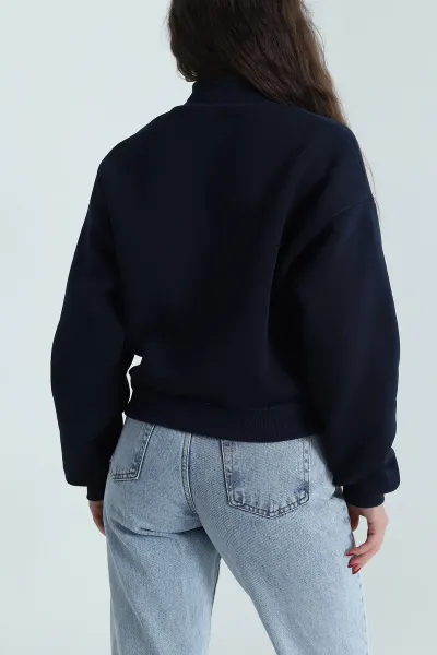 Lacivert Şardonlu Yarım Fermuarlı Kadın Sweat 489610