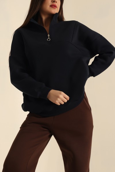 Lacivert Şardonlu Yarım Fermuarlı Sweat 222625