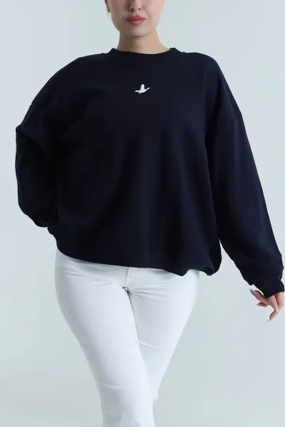 Lacivert Şardonsuz Salaş Üç İp Kadın Sweat 487483