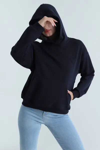 Lacivert Şardonsuz Üç İp Kadın Fermuarsız Sweat 485127
