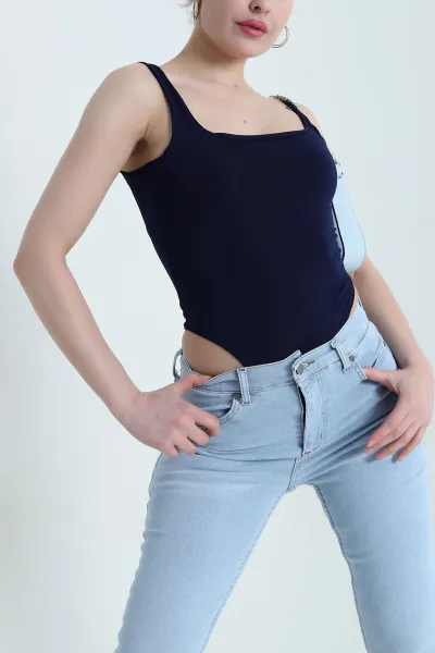 Lacivert Scuba Likralı Kadın Zıbın Bluz 446927
