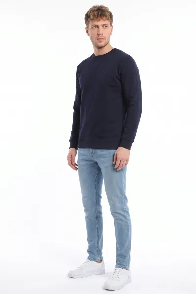Lacivert Selanik Bisiklet Yaka Erkek Sweatshirt 494735