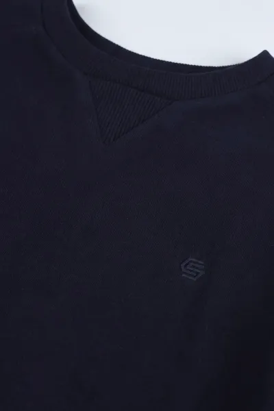 Lacivert Selanik Bisiklet Yaka Erkek Sweatshirt 494735