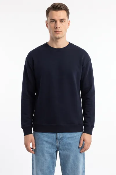 Lacivert Selanik Bisiklet Yaka Uzun Kol Erkek Sweatshirt 494509