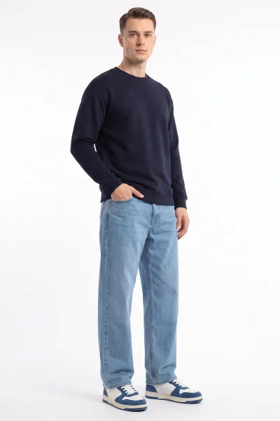 Lacivert Selanik Bisiklet Yaka Uzun Kol Erkek Sweatshirt 494509