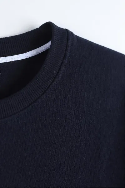 Lacivert Selanik Bisiklet Yaka Uzun Kol Erkek Sweatshirt 494509