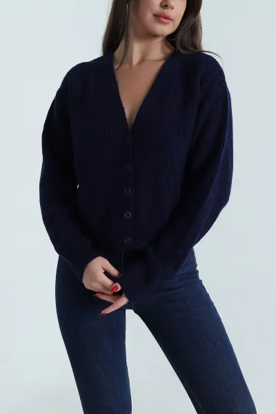 Lacivert Selanik Kadın Triko Hırka 492303