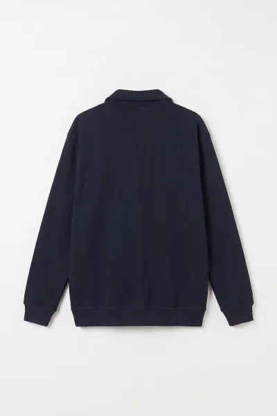 Lacivert Selanik Polo Yaka Fermuarlı Erkek Hırka 494533