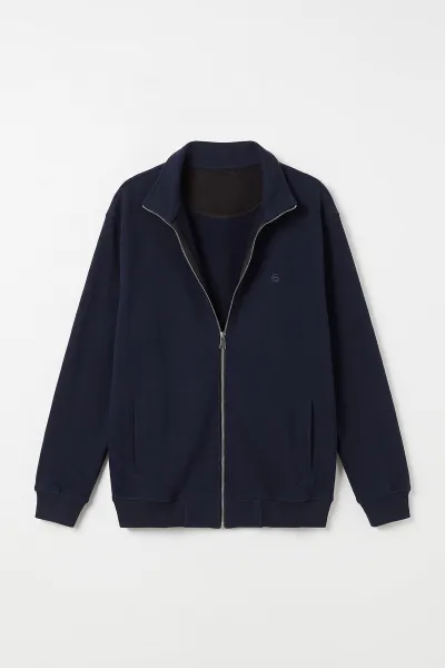Lacivert Selanik Polo Yaka Fermuarlı Erkek Hırka 494533