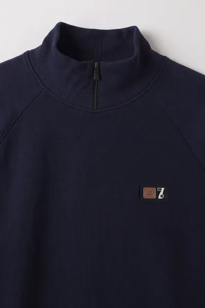 Lacivert Selanik Yarım Fermuarlı Boğazlı Erkek Sweat 497733
