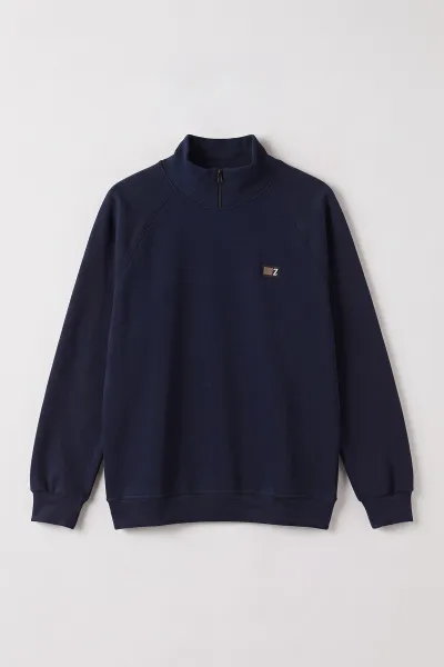 Lacivert Selanik Yarım Fermuarlı Boğazlı Erkek Sweat 497733
