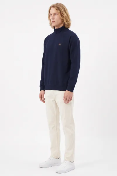 Lacivert Selanik Yarım Fermuarlı Boğazlı Erkek Sweat 497733