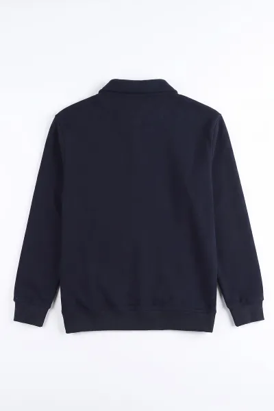 Lacivert Selanik Yarım Fermuarlı Polo Yaka Erkek Sweatshirt 494485