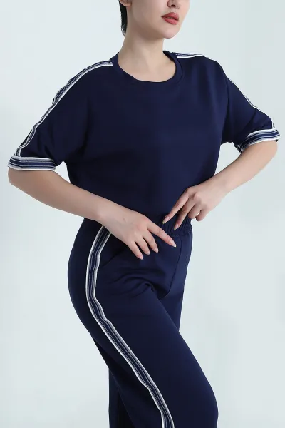 Lacivert Şeritli Modal Kadın İkili Takım 470025