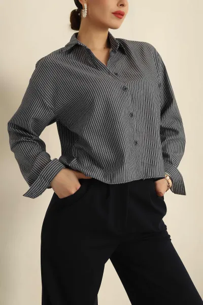 Lacivert Simli Çizgili Gömlek 253997
