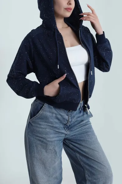 Lacivert Sİmli İki İp Kadın Fermuarlı Sweat 488570