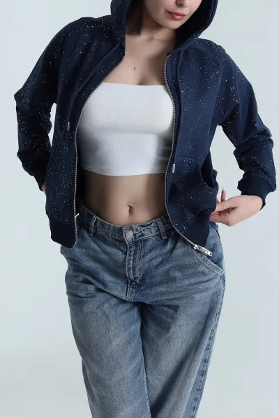 Lacivert Sİmli İki İp Kadın Fermuarlı Sweat 488570