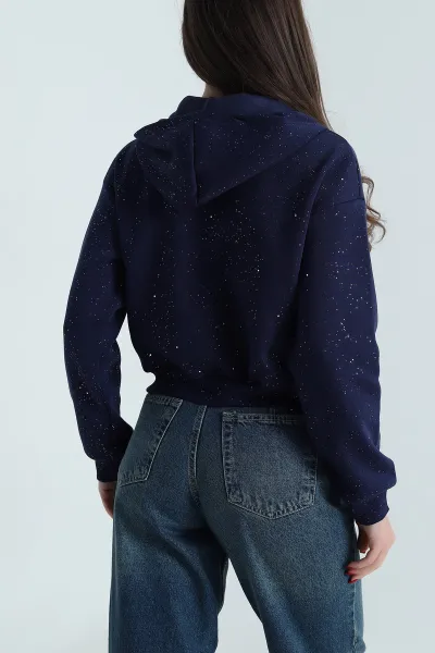 Lacivert Simli Kadın Fermuarlı Sweat 495073