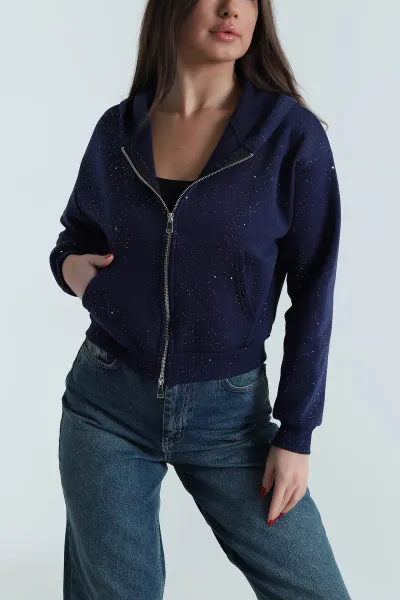 Lacivert Simli Kadın Fermuarlı Sweat 495073