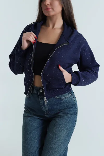 Lacivert Simli Kadın Fermuarlı Sweat 495073