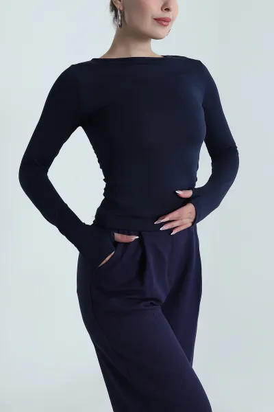 Lacivert Sırtı Bağcıklı Scuba Kadın Bluz 487777